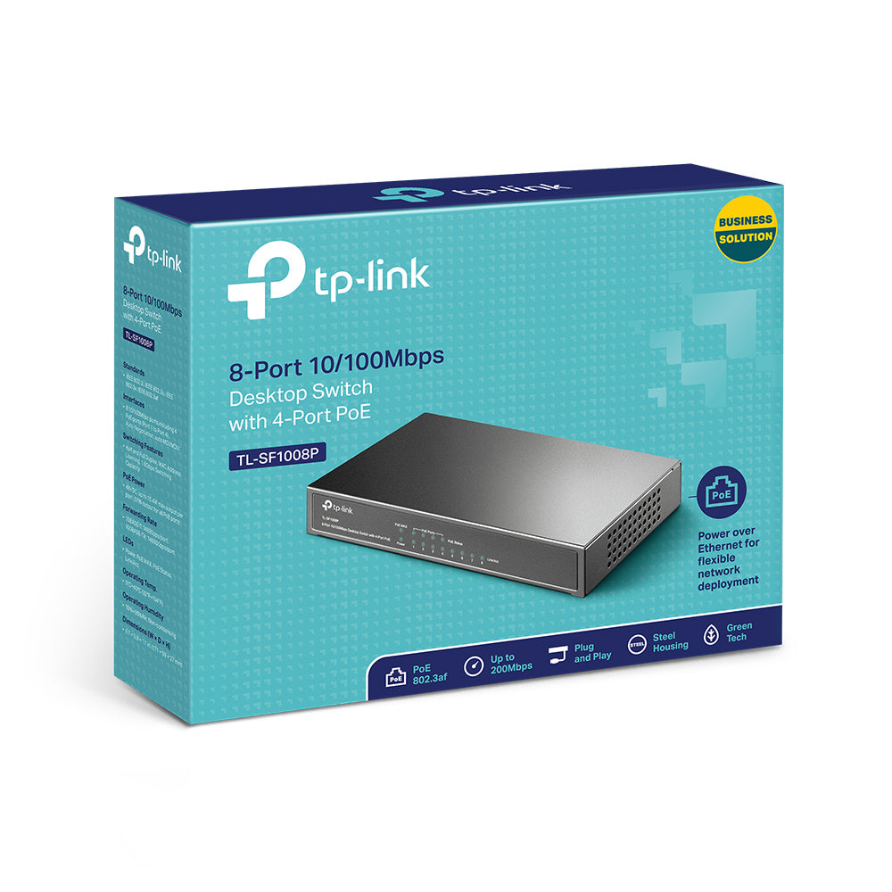 TP-Link - TL-SF1008P - 8-Port 10/100Mbps Desktop Switch with 4-Port PoE