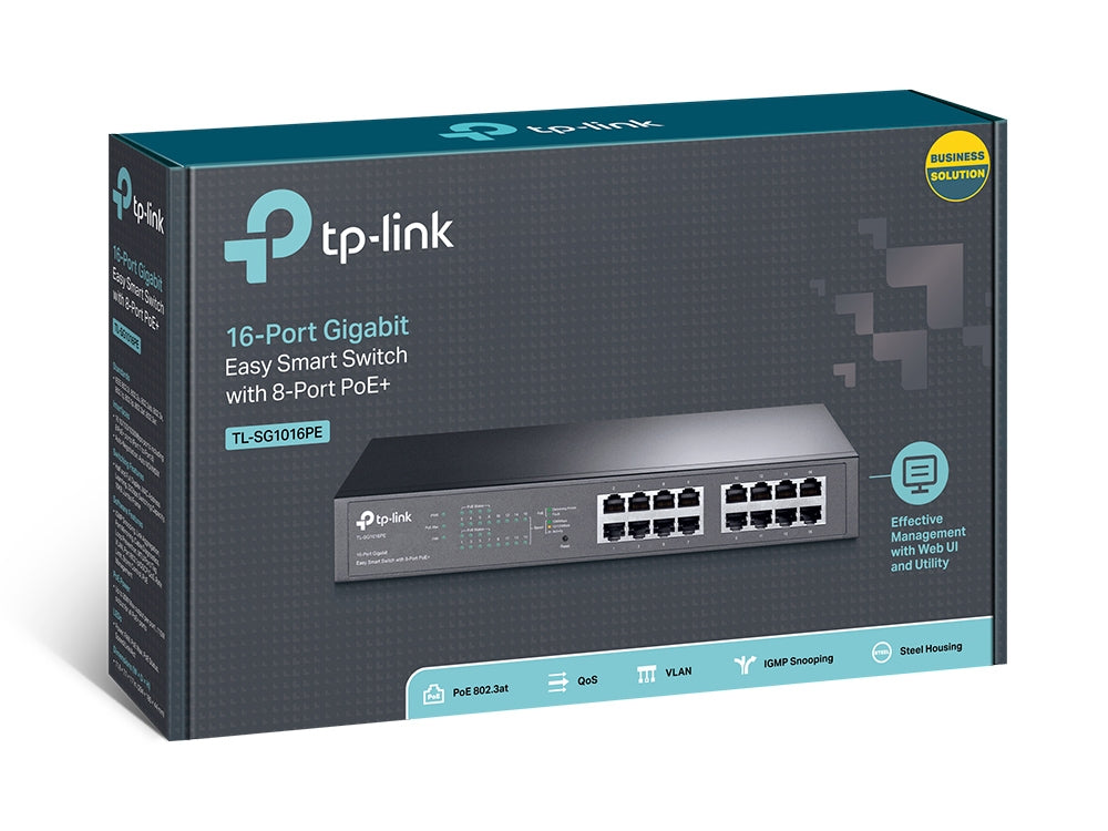 TP-Link - TL-SG1016PE - 16-Port Gigabit Easy Smart PoE Switch with 8-Port PoE+