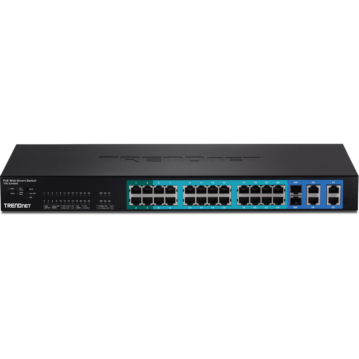 TRENDNET - TPE-224WS - 24-port 10/100Mbps Web Smart PoE Switch w/ 4 Gigabit Ports and 2 Mini-GBIC Slots