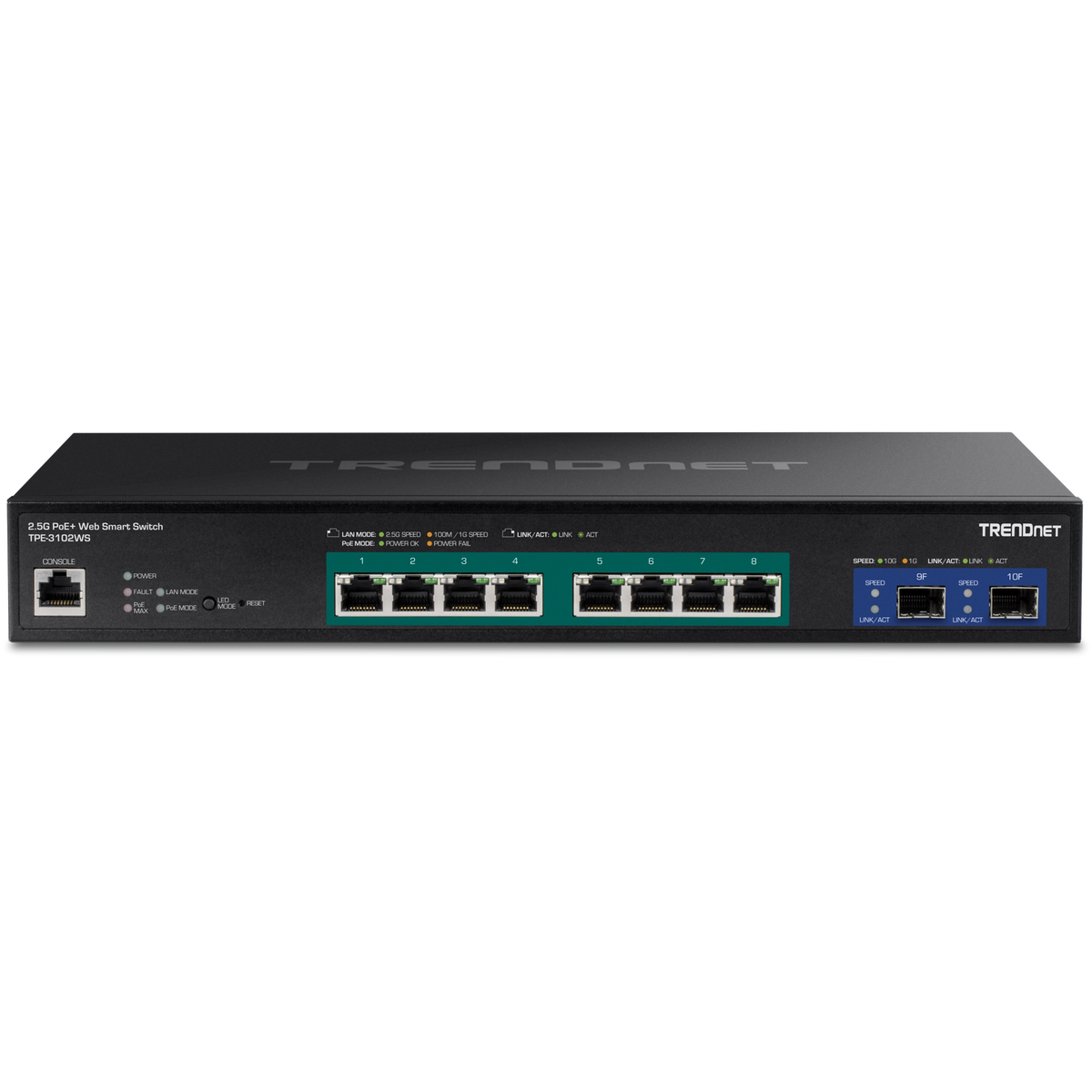 TRENDNET - TPE-3102WS - 10-Port 2.5G Web Smart PoE+ Switch with 10G SFP+ Slots