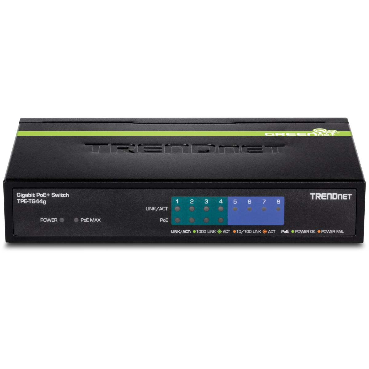 TRENDNET - TPE-TG44g - 8-port GREENnet Gigabit PoE+ Switch (4 PoE+, 4 Non-PoE)