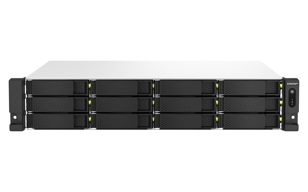 QNAP - TS-1264U-RP-4G-US - QNAP 2U 12-bay NAS/iSCSI IP-SAN, Intel Celeron 4C/4T (up to 2.7GHz), 4GB RAM, 2.5GbE LAN, 4K HDMI v1.4b, PCIe Expansion Slot, Redundant PSU