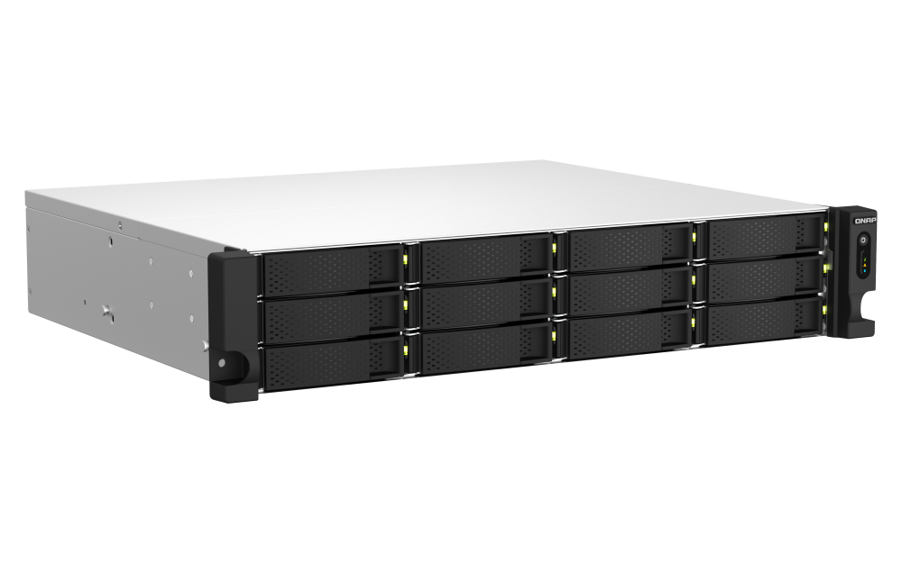 QNAP - TS-1264U-RP-8G-US - QNAP 2U 12-bay NAS/iSCSI IP-SAN, Intel Celeron 4C/4T (up to 2.7GHz), 8GB RAM On-Board, 2.5GbE LAN, 4K HDMI v1.4b, PCIe Expansion Slot, Redundant PSU