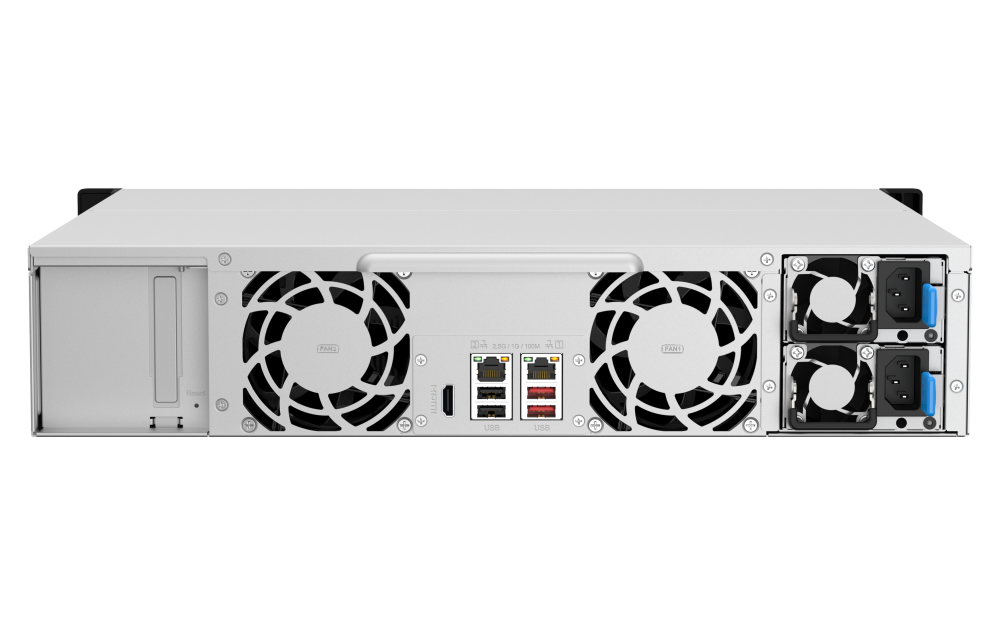 QNAP - TS-1264U-RP-8G-US - QNAP 2U 12-bay NAS/iSCSI IP-SAN, Intel Celeron 4C/4T (up to 2.7GHz), 8GB RAM On-Board, 2.5GbE LAN, 4K HDMI v1.4b, PCIe Expansion Slot, Redundant PSU