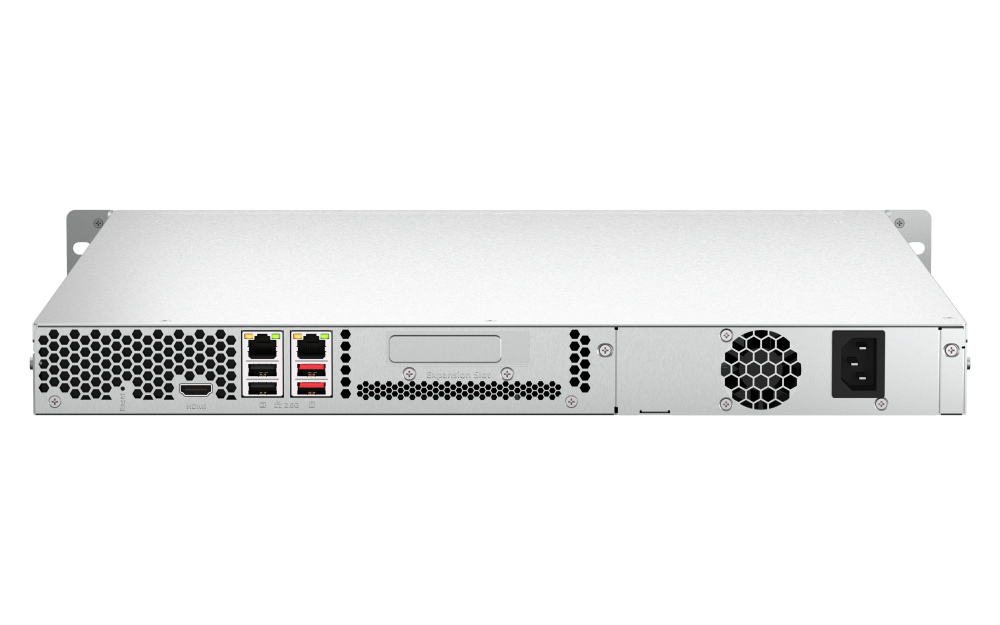 QNAP - TS-464U-8G-US - QNAP 1U 4-bay NAS/iSCSI IP-SAN, Intel Celeron N5105/N5095 4C/4T (up to 2.7GHz), 8GB DDR4 RAM (on-board), 2.5GbE LAN, 4K HDMI v1.4b, PCIe Expansion Slot, Single PSU