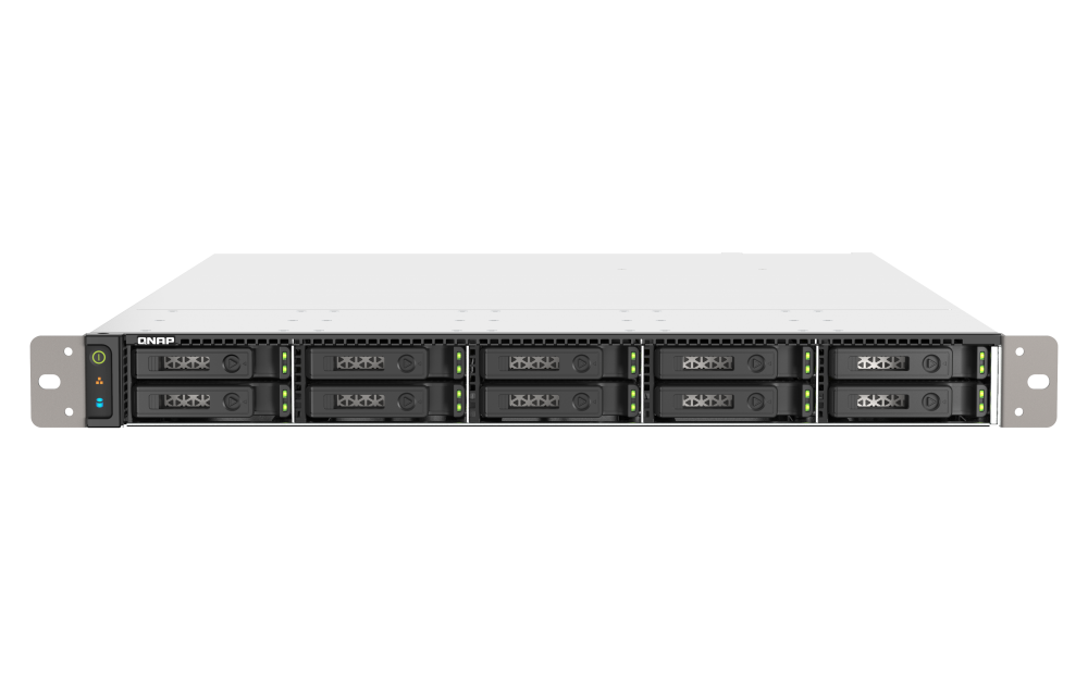 QNAP - TS-h1090FU-7302P-256G-US - QNAP 10-Bay 1U all flash NAS, U.2/U.3 NVMe Gen 4 x 4 and SATA 6Gbps bays, AMD EPYC 7302P 16C/32T Processor, 256GB RDIMM DDR4 ECC RAM, 25GbE, 2.5 GbE, PCIe Gen4 slots, Redundant PSU, Without Rail Kil (RAIL-B02)