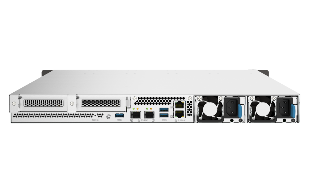 QNAP - TS-h1090FU-7302P-256G-US - QNAP 10-Bay 1U all flash NAS, U.2/U.3 NVMe Gen 4 x 4 and SATA 6Gbps bays, AMD EPYC 7302P 16C/32T Processor, 256GB RDIMM DDR4 ECC RAM, 25GbE, 2.5 GbE, PCIe Gen4 slots, Redundant PSU, Without Rail Kil (RAIL-B02)