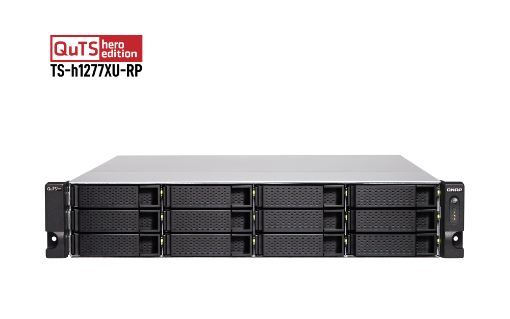 QNAP - TS-h1277XU-RP-3700X-128G-US - QNAP 2U 12-Bay QTS hero NAS, AMD Ryzen 7 3700X 8-core/16-thread 3.4 GHz processor, 128GB DDR4 RAM (max 128GB RAM), 12x 2.5