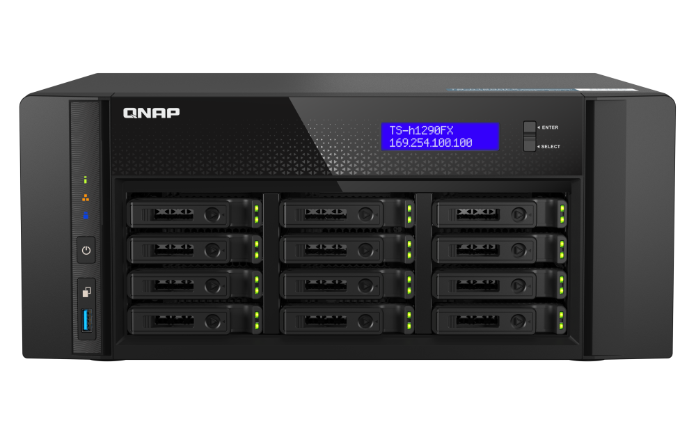 QNAP - TS-h1290FX-7232P-64G-US - QNAP 12-Bay all-flash desktop NAS, AMD EPYC 7232P (up to 3.2GHz), 12 x 2.5