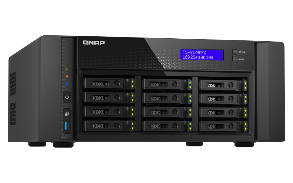 QNAP - TS-h1290FX-7232P-64G-US - QNAP 12-Bay all-flash desktop NAS, AMD EPYC 7232P (up to 3.2GHz), 12 x 2.5