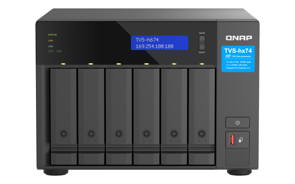 QNAP - TVS-h674-i3-16G-US - QNAP Ultra-High Speed 6 Bay NAS. Intel Core i3-12100 4C/8T Processor, 16GB RAM DDR4 RAM