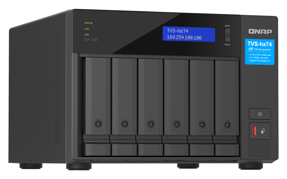 QNAP - TVS-h674-i3-16G-US - QNAP Ultra-High Speed 6 Bay NAS. Intel Core i3-12100 4C/8T Processor, 16GB RAM DDR4 RAM