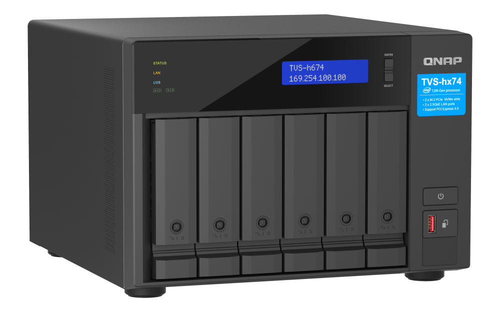 QNAP - TVS-h674-i5-32G-US - QNAP Ultra-High Speed 6 Bay NAS. Intel Core i5-12400 6C/12T, 32GB RAM DDR4 RAM
