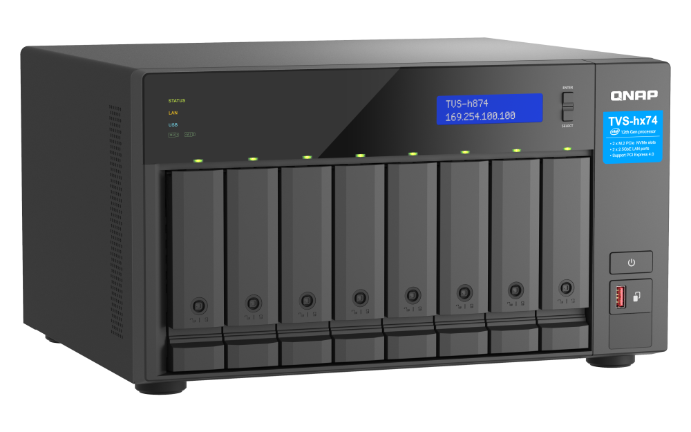 QNAP - TVS-h874-i5-32G-US - QNAP Ultra-High Speed 8 Bay NAS Intel Core i5-12400 6C/12T, 32GB RAM DDR4 RAM
