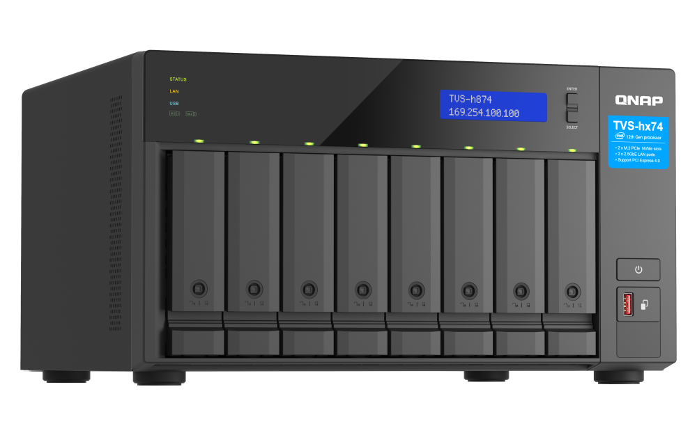 QNAP - TVS-h874-i5-32G-US - QNAP Ultra-High Speed 8 Bay NAS Intel Core i5-12400 6C/12T, 32GB RAM DDR4 RAM