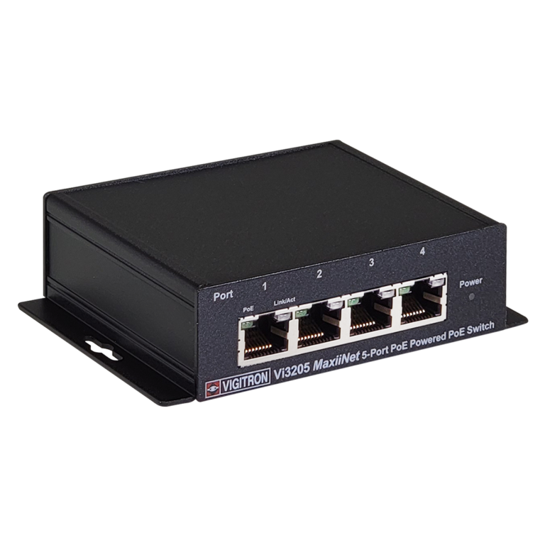 Vigitron - Vi3205 - 5-Port MaxiiNet PoE Powered PoE Switch, Extended Coax Uplink