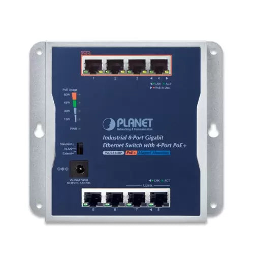 PLANET - WGS-814HP - Industrial 8-Port 10/100/1000T Wall-mounted Gigabit Switch with 4-port PoE+