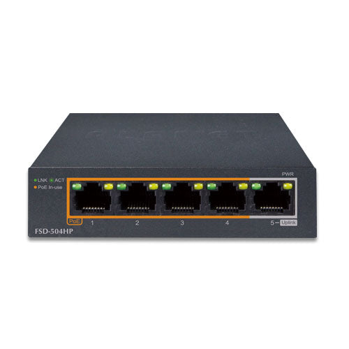 Planet - FSD-504HP - Desktop Switch 4-Port 10/100Mbps 802.3af/at PoE + 1-Port 10/100Mbps (60W)