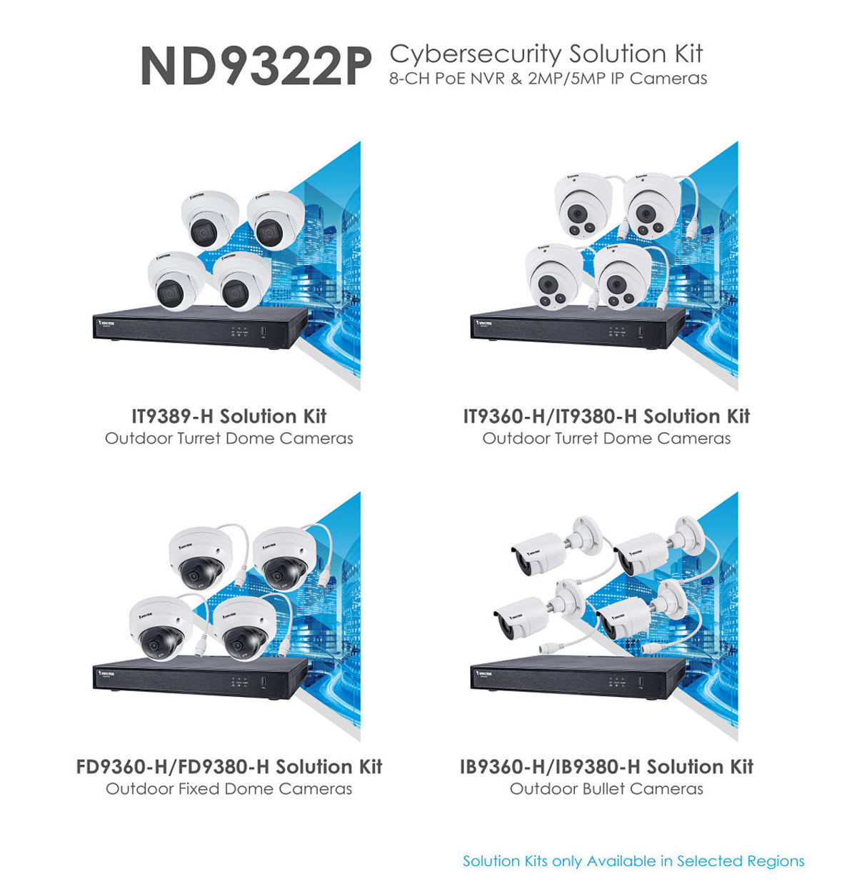Vivotek - ND9323P-2TB-4FD80A - H.265 NVR, 2TBHDD, 8PoEPorts, 4xFD9380-HF2 5MP30MIR Outdr Dome