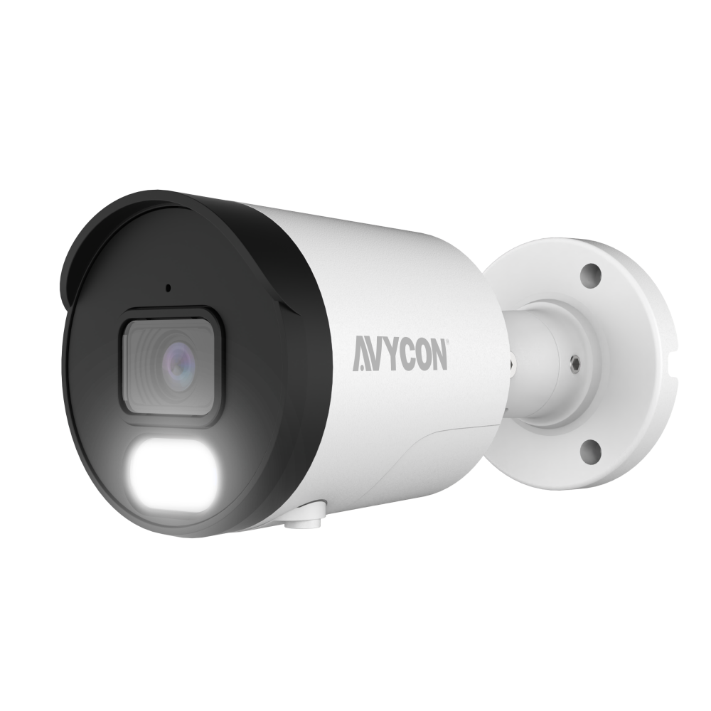 AVYCON - AVC-NAB41F28 - 4MP H.265+ InfiniteColor, Bullet Diversity Active Deterrence IP Camera, AI Lite, DWDR, 4MP@25FPS, Full Color (white light), Built-in Mic, Speaker (2-way), Siren, 2.8mm Fixed Lens, MicroSD, Onvif, DC12V / PoE, IP67, White